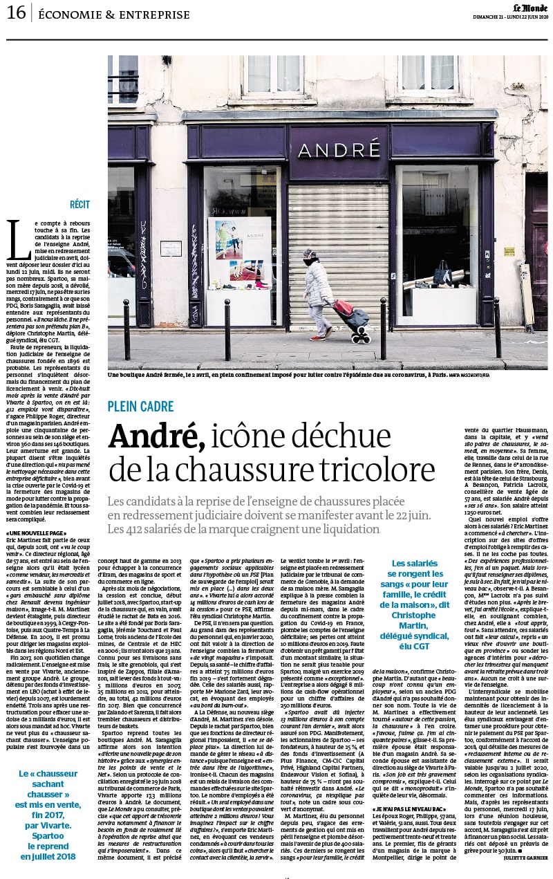 Article Le Monde sur la liquidation de l'entreprise André